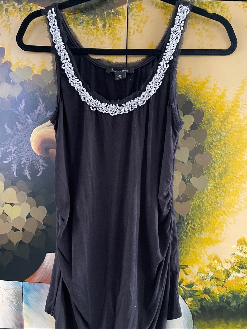 White House Black Market Black Tank Top with Silver Beaded Neckline